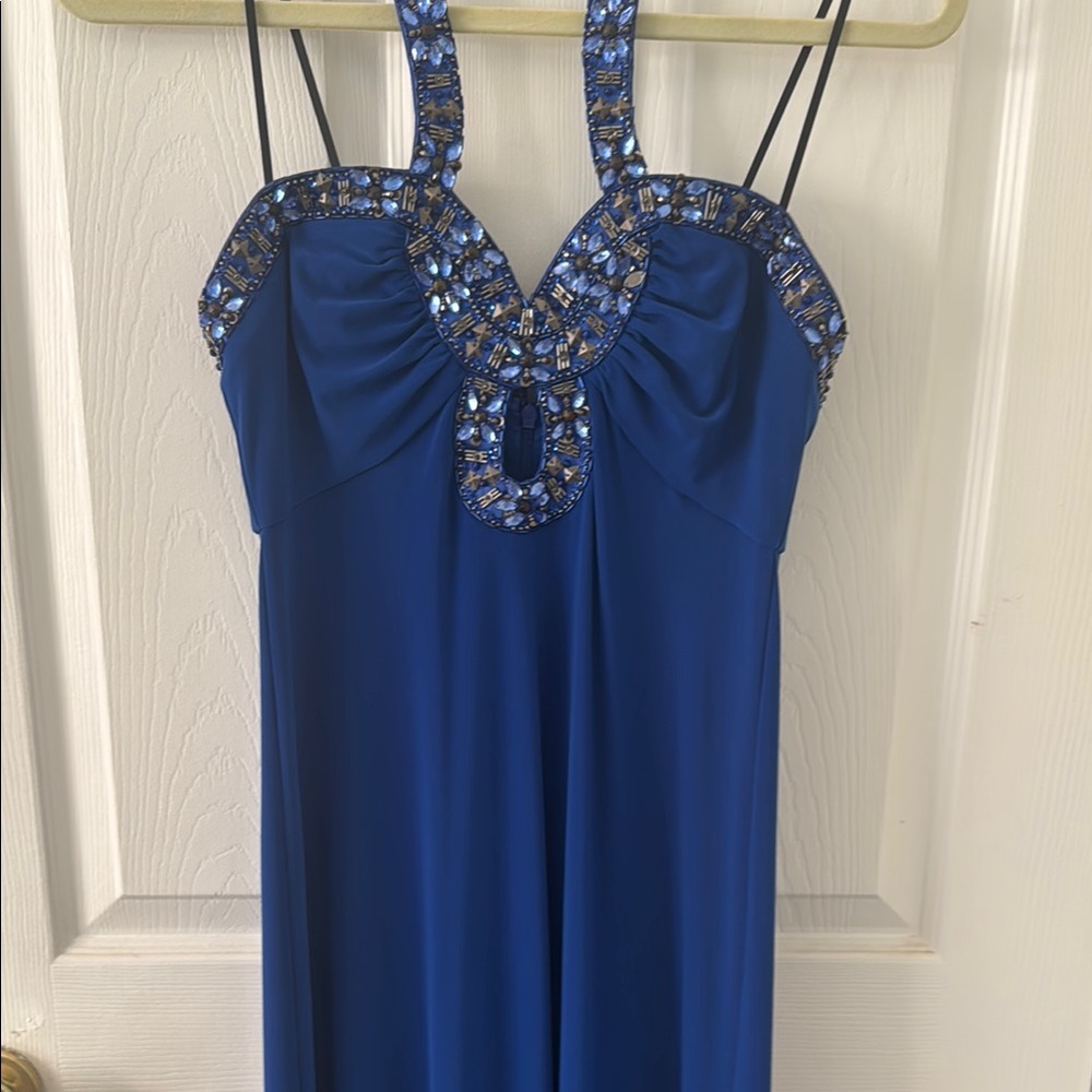 Elegant Royal Blue Beaded Gown. Perfect for prom!